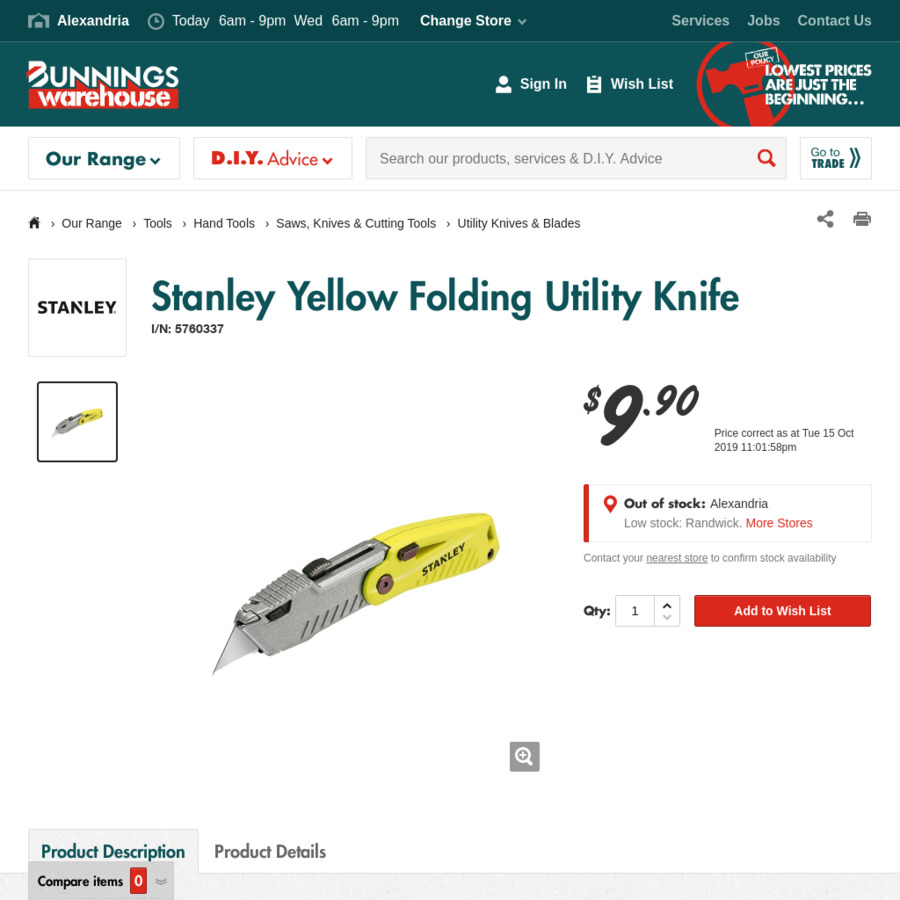 Stanley Fixed Carpet Knife - Bunnings Australia