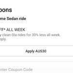 30% off All Week, Max Discount $6 Per Ride @ Ola Australia