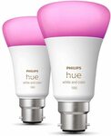[Prime] 2x Philips Hue White & Colour Ambiance B22 Globes $68.12 Delivered @ Amazon UK via AU