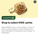 Collect 5400 Everyday Rewards Points on $100 Spend on One or More Shops in-Store or Online @ Woolworths