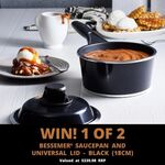 Win 1 of 2 Bessemer Saucepan and Universal Lid 18CM (Black) Worth $339.98 from Bessemer Australia