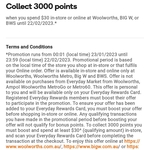 3000 Everyday Points Min $30 Spend @ Woolworths, Big W or BWS
