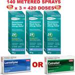 3x 140 Dose Mometasone Nasal Spray (Chemists' Own) + 30x Loratadine or Cetirizine Tabs $39.99 Delivered @ PharmacySavings