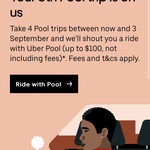 Take 4 Uber Pool Trips & Get the 5th Ride Free (Up to $100, Not Incl. fees) @ Uber