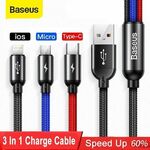 Baseus 3-in-1 USB-C / Lightning / MicroUSB 3.5A USB Cable 0.3m or 1.2m - 2 for $13.50 ($6.75 each) delivered @ Pocket Shop eBay