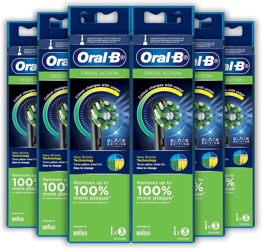 Oral-B Cross Action Replacement Heads, Black 18 Pack (3 Pack X 6) $60. ...