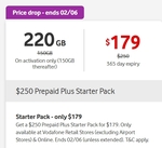 Vodafone 12 Months 220GB (150GB + 70GB Bonus Data) $250 Prepaid Starter Kit $179, 15% TopCashback AU Cashback @ Vodafone