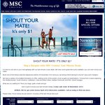 MSC Cruises - Second Passenger Only Pays $1 (Plus Port Charges) on Selected 2015-2016 Cruises
