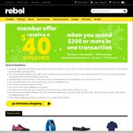 Rebel Sport Members Spend $200 Receive $40 Gift Card