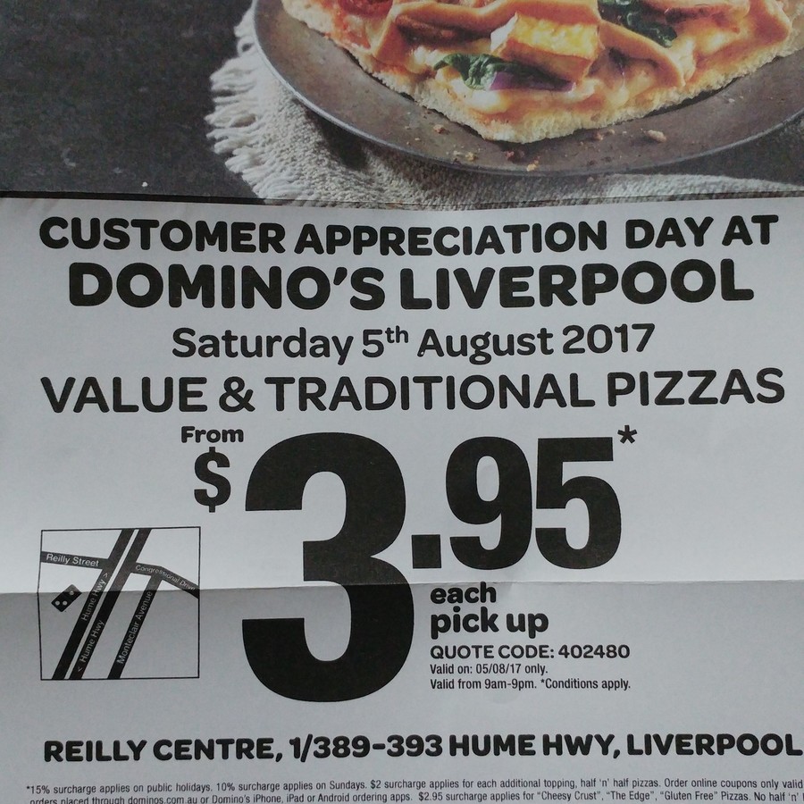 Domino's Customer Appreciation Day Traditional/Value Pizzas From 3.