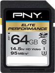 PNY Elite Performance 64GB Flash Memory High Speed SDXC Class 10 UHS-I $13.97 USD / $20 AUD + Shipping @ Amazon US