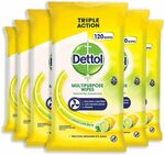 Dettol Multi Purpose Antibacterial Disinfectant Wipes Lemon 720 Count (6x120pk) $30/$27(S&S) + Delivery ($0 Prime/$39+) @ Amazon