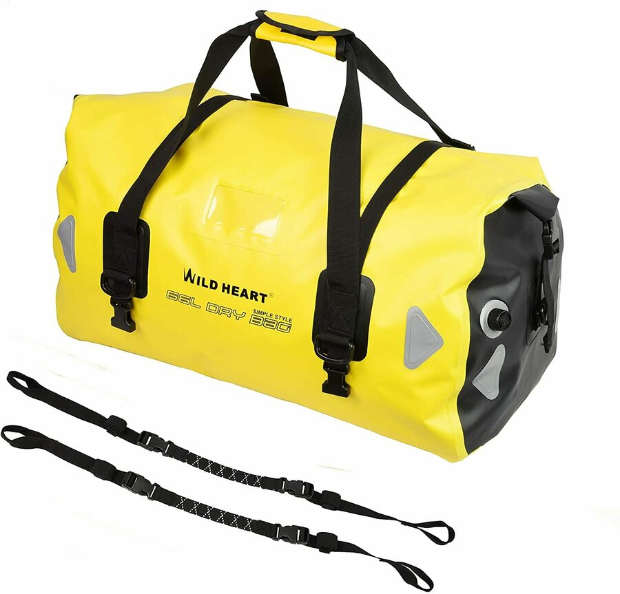 Wild Heart Motorcycle Waterproof Duffel Bag 66L Yellow with Binding