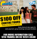 $100 off All Contiki Tours