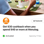 Menulog: Spend $40, Get $30 Cashback @ CommBank Rewards