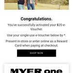 $20 Myer One E-Voucher No Minimum Spend @ MYER