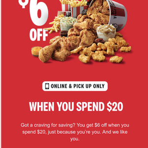 $6 off $20 Spend @ KFC (Online & Pickup Only) - OzBargain