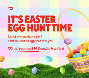 10-30% off Next 2-10 Orders ($30 Min Spend, $15 Max Saving) by Picking The Correct Easter Egg @ DoorDash