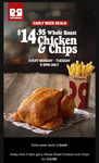 Whole Roast Chicken + Chips $14.95 (Mon-Tue 5-8pm) @ Red Rooster