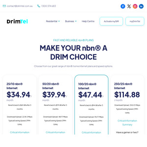 nbn 100/20 $47.44/Month for 3 Months ($94.88/Month Ongoing) @ DrimTel