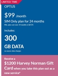Optus $99/Month SIM Only Plan for 24 Months (New Customers) & Bonus $1200 Harvey Norman Gift Card @ Harvey Norman