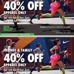 (VIC) Nike Factory Store Family & Friends Sale 40% Off Apparel Only - South Wharf and Uni Hill