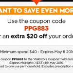 $20 off at My Pet Warehouse (Min. Spend $40); Free Shipping for Orders $50+