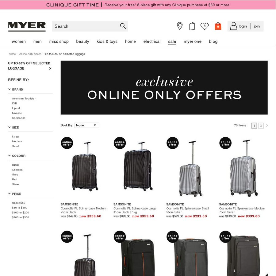 myer monsac luggage sale