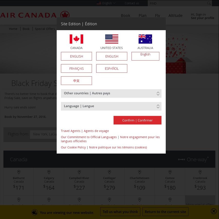 Air Canada Black Friday Sale All Routes Various Discounts (E.g