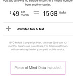 Telstra $49 15GB BYO Plan with “Peace of Mind Data” Included