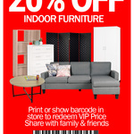 [SA, VIC, NSW] 20% off Indoor Furniture Voucher, VIP Members @ Cheap as Chips (in Store)