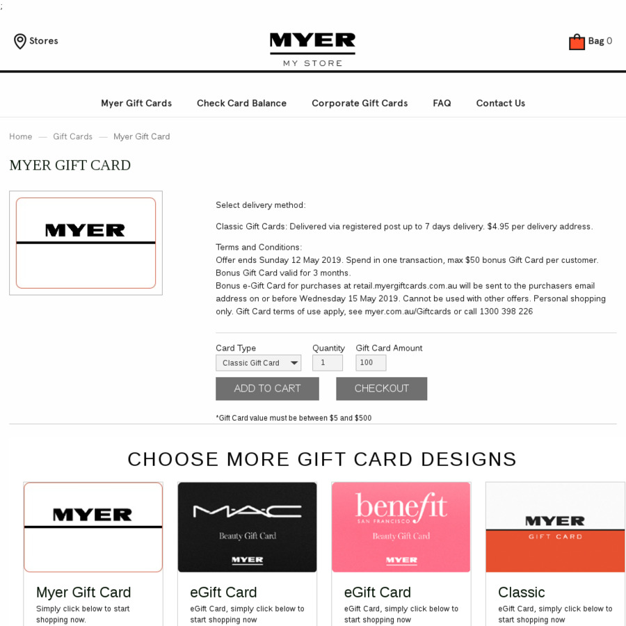 10 Bonus with 100 Myer Gift Cards In store and Online OzBargain