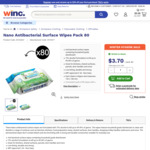 Nano Antibacterial Surface Wipes Pack of 80 $3.70 + Shipping ($0 with $55 Order) @ Winc