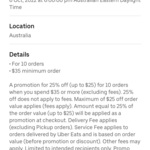 25% off (up to $25) for Next 10 Orders with $35 Min Order @ Uber Eats