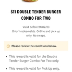 Double Tender Burger Combo for Two $11 @ KFC