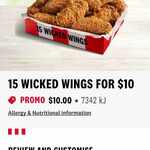 15 Wicked Wings for $10 @ KFC (Online & Pickup Only)