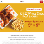 $15 Whole Chicken and Chips (Mon & Tue 5-9pm - Online Orders Only) @ Oporto (SA & Select Stores Excluded)