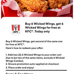 Buy 6 Wicked Wings Get 6 for Free $14.45 (Excluding Service Fee, Free Delivery) @ KFC via DoorDash