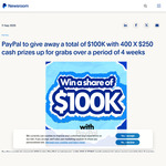 Win 1 of 400 $250 Cash Prizes (100x $250 Cash Per Week) from PayPal [Requires Tiktok + Send Payment to Friend]